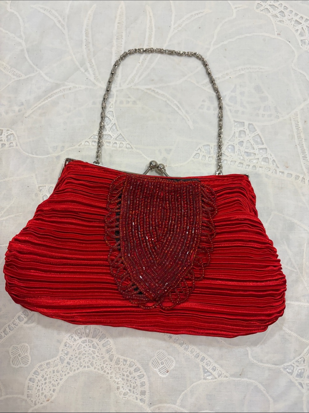 Bijoux Terner Red Beaded Evening Clutch Bag